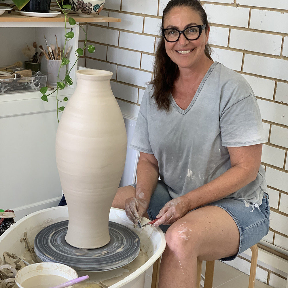 Pottery Mandurah student with coil and throw pottery artwork